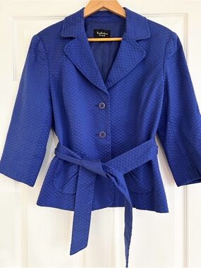 KATHERINE NEW YORK Blue Textured Belted Blazer